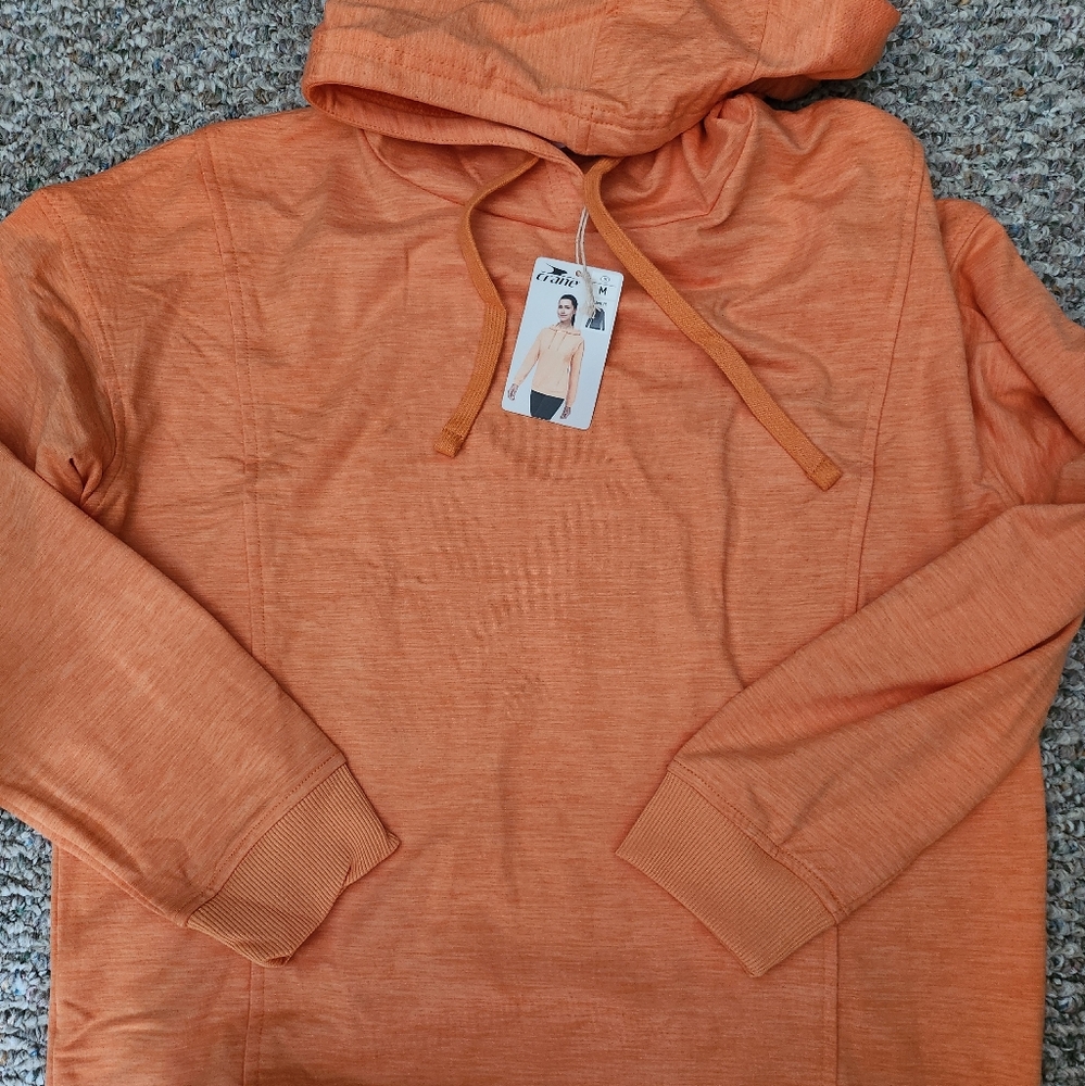 Nwt,  woman's Crane performance material hoodie, orange, sz medium